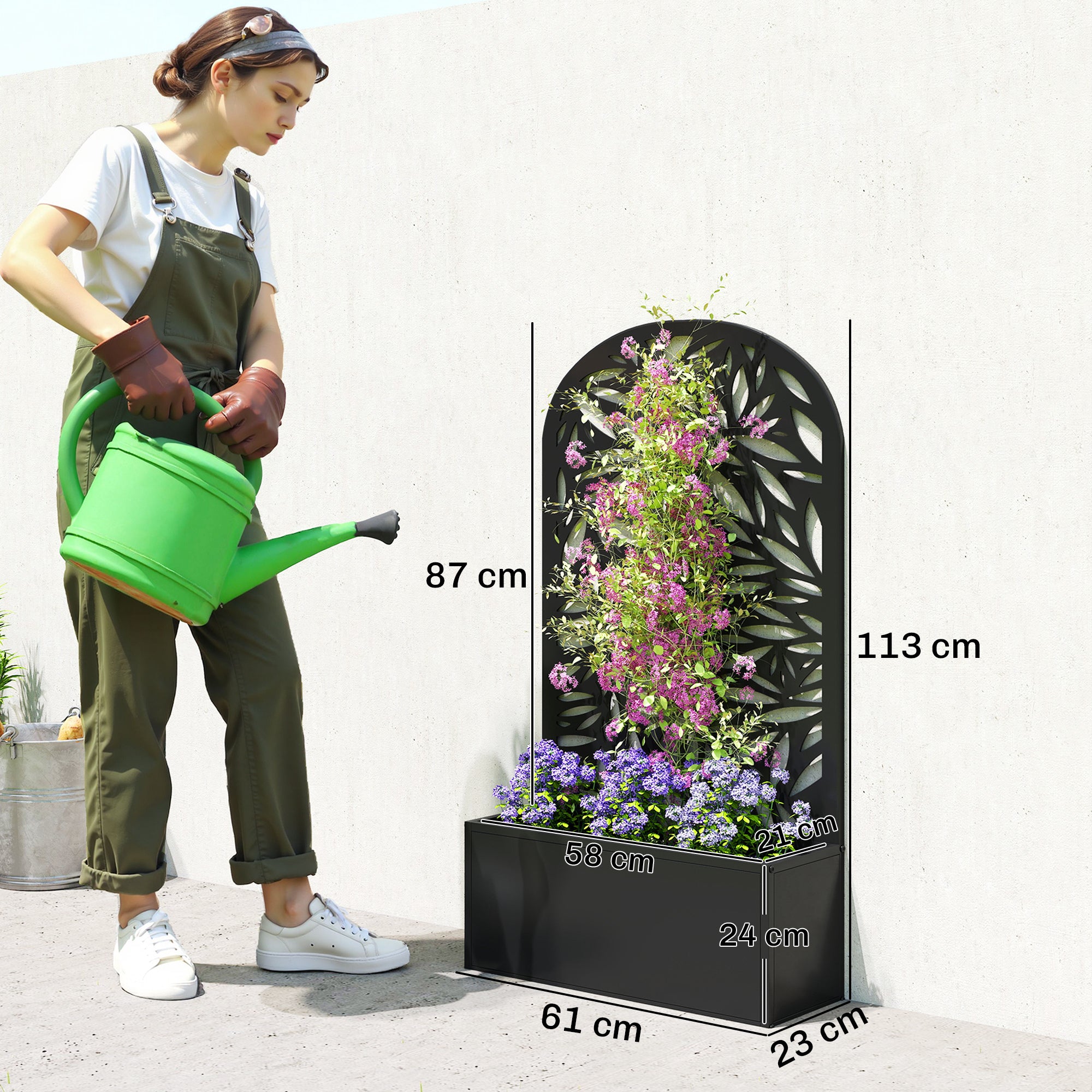 Outsunny Arched Trellis Planter with Drainage Holes, Metal, 61x23x113 cm, Black