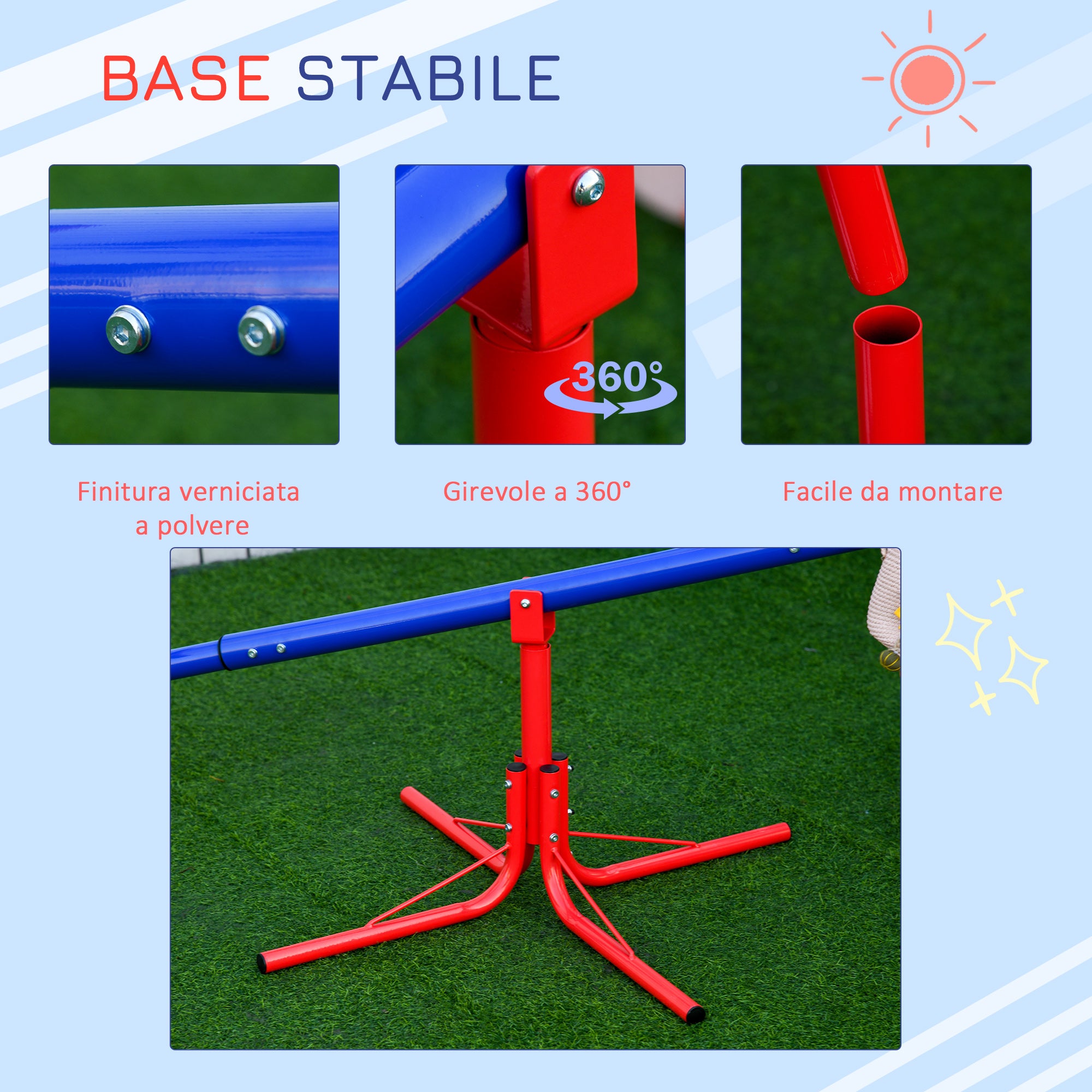 Outsunny 360° Rotating Double Seesaw Children's Swing in Metal and PP, Ages 3-8 Years, 182x77x63cm Multicolor