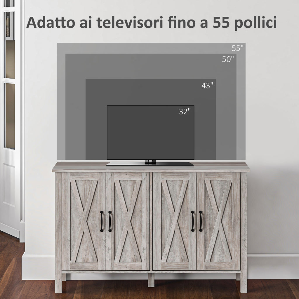 Rustic Multipurpose Cabinet with 4 Adjustable Storage Shelves, Wooden, 120x37x75 cm, Grey