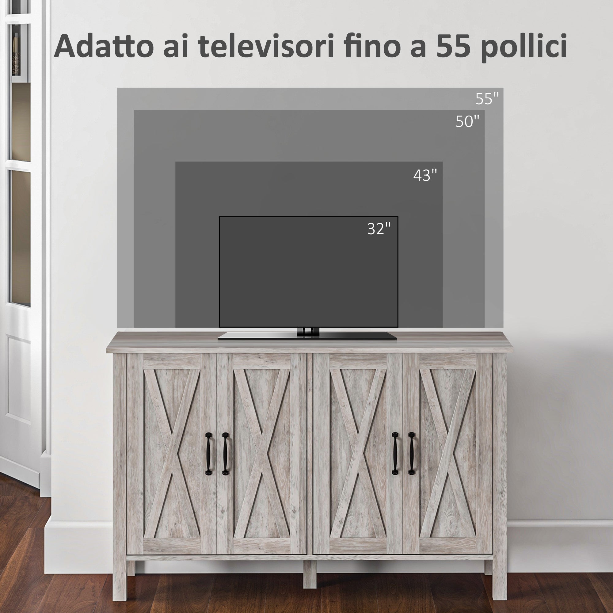 Rustic Multipurpose Cabinet with 4 Adjustable Storage Shelves, Wooden, 120x37x75 cm, Grey