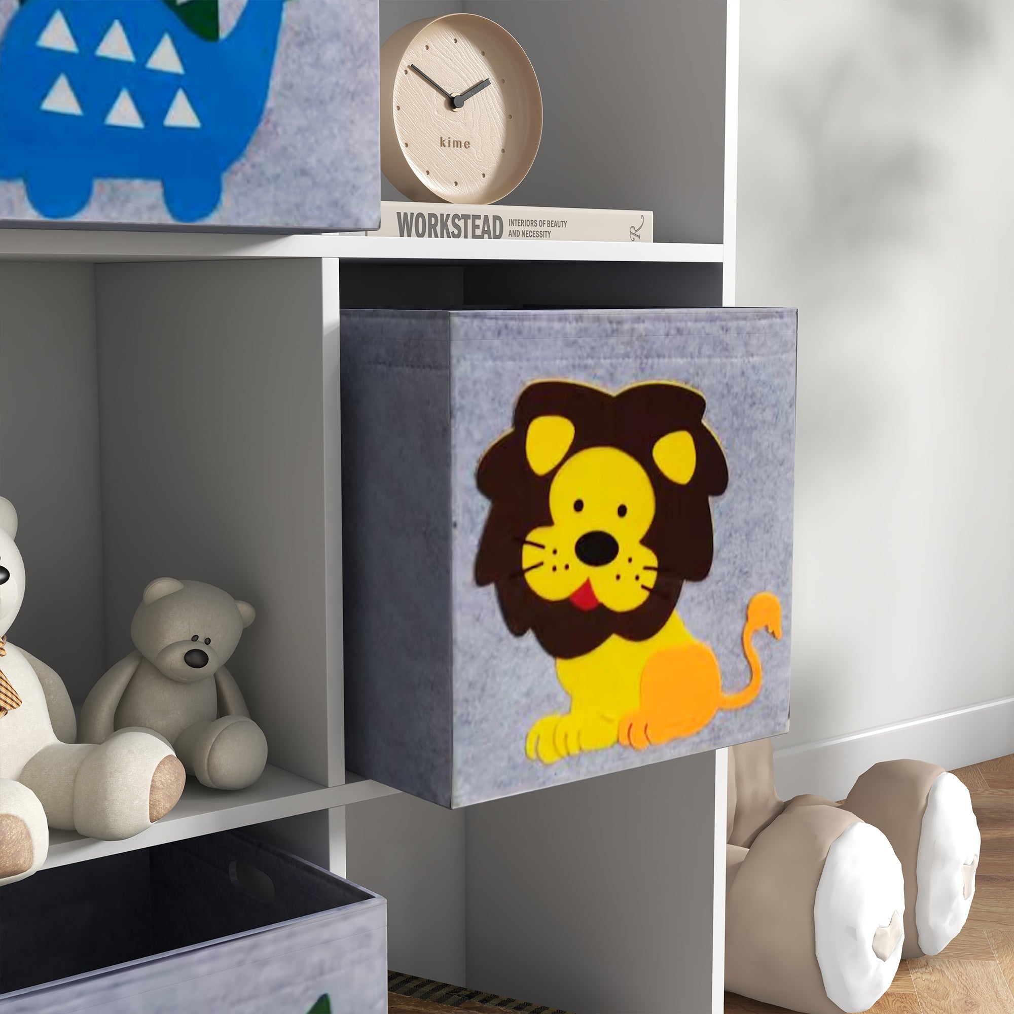 Children's Toy Shelf with 6 cube spaces, MDF and Melamine Construction - 61.8x29.9x91.5 cm, Grey and White - Borgè