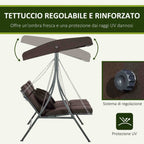 3 Seater Garden Swing with Cushions, Chaise Longue Seat and Canopy, 198x118x168 cm, Brown