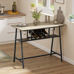 Industrial Bar Table for 10 Bottles in Chipboard and Steel, 120x60x91 cm, Black and Wood Color