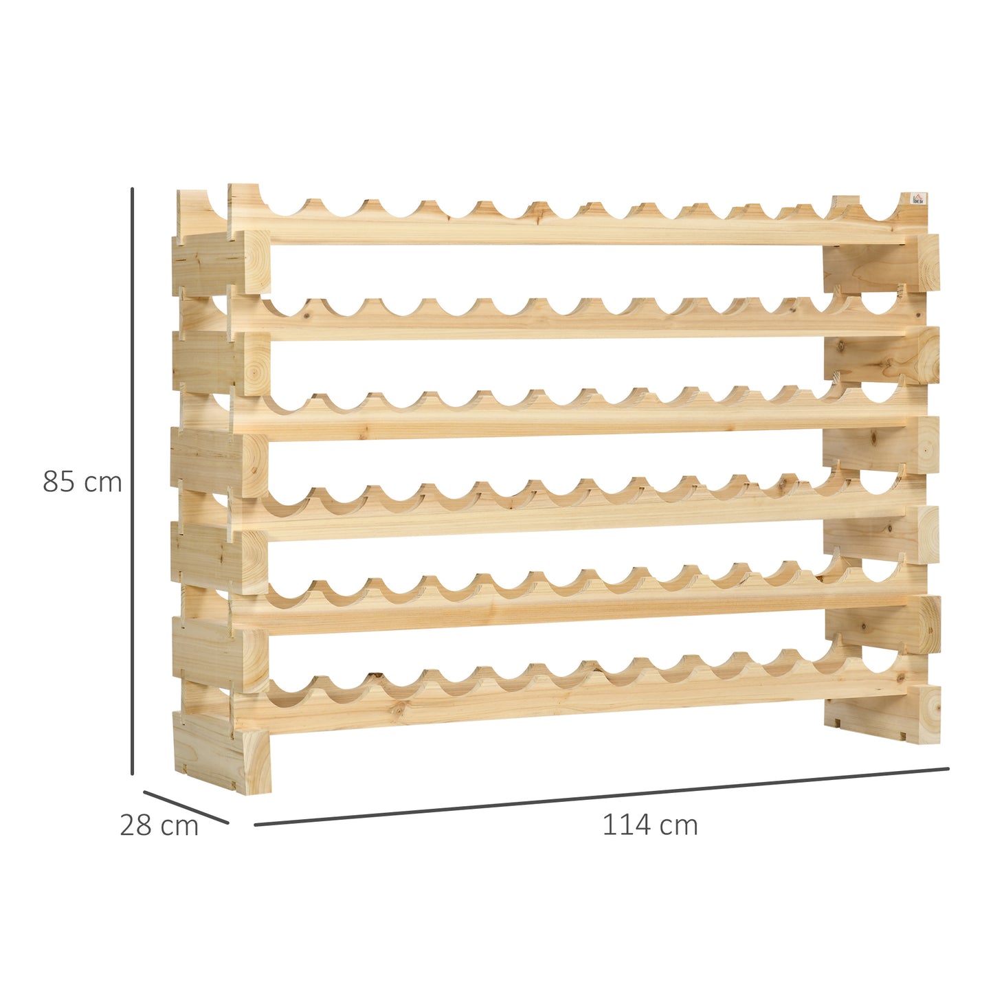 Bottle Rack in Fir Wood, Wine Cellar with 6 Shelves for 72 Bottles and Maximum Weight 100 kg, 114x28x85 cm, Natural Wood