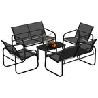 Garden Set with 2 2-Seater Sofas, 2 Armchairs and a Glass Top Coffee Table, Black