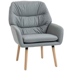 HOMCOM Modern High-Backed Bedroom Armchair with Double Padded Seat in Leather Effect Fabric, Grey