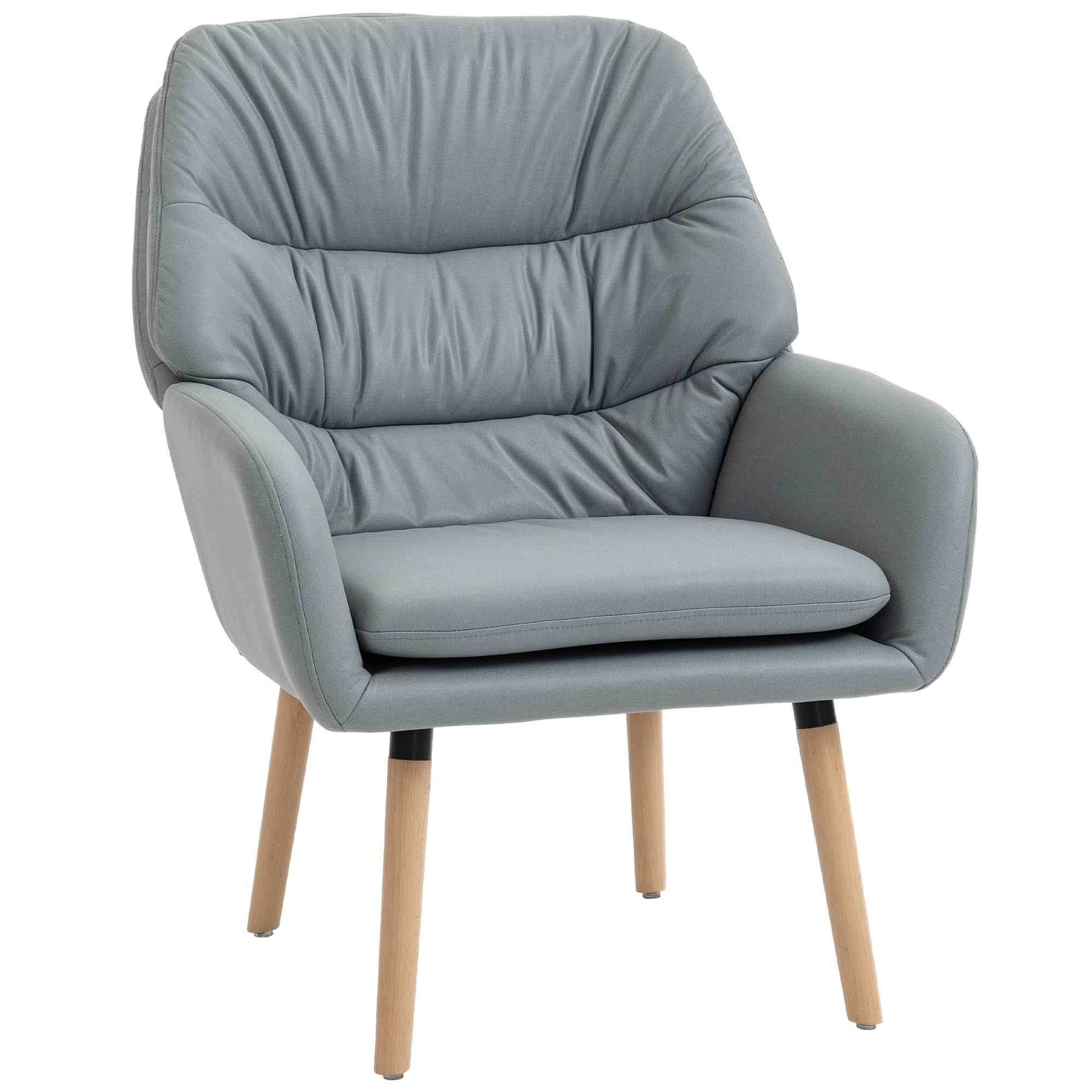 HOMCOM Modern High-Backed Bedroom Armchair with Double Padded Seat in Leather Effect Fabric, Grey