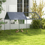 Steel Pet Cage with Oxford Fabric Roof and Stakes, 198x100x120 cm, Green and Silver