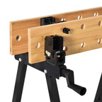 Folding Workbench with 4 Vices, Ruler and Protractor, 150 kg Capacity, Black and Wood