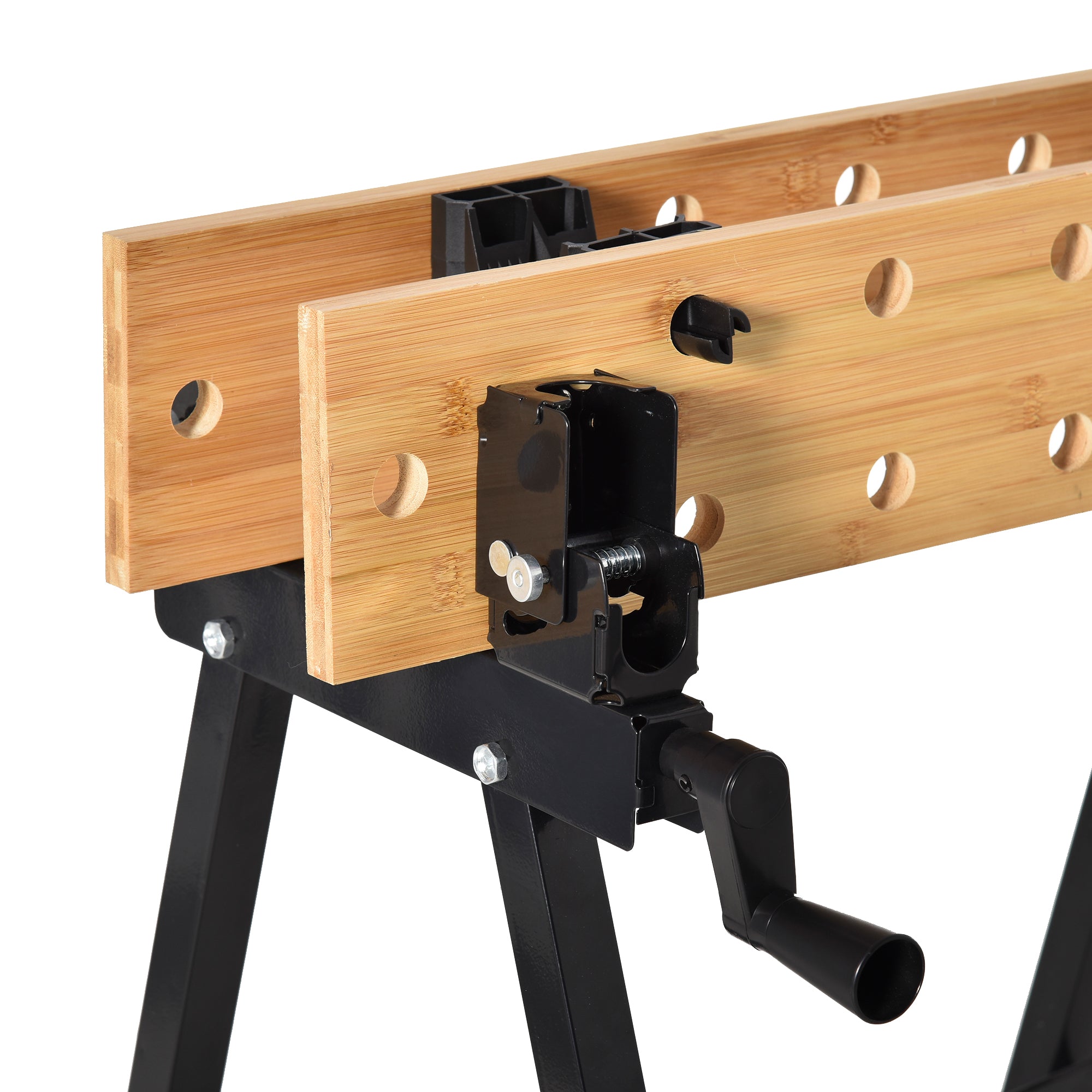Folding Workbench with 4 Vices, Ruler and Protractor, 150 kg Capacity, Black and Wood
