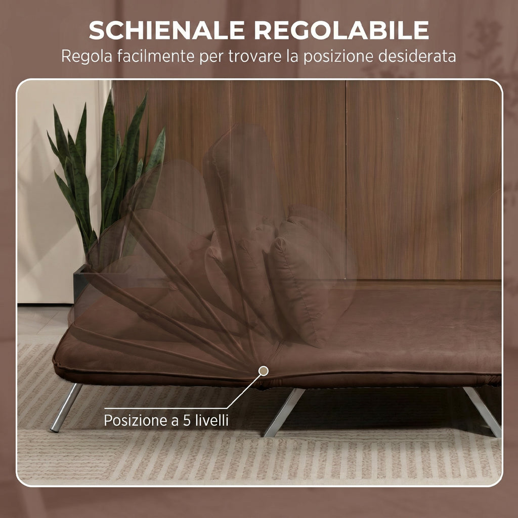 HOMCOM 2-Seater Faux Suede Sofa Bed with Adjustable Backrest and 2 Cushions, 111x80x78 cm, Brown