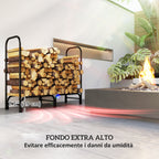 Indoor and Outdoor Metal Log Holder with Firewood Holder and Cover, 120x36x99 cm, Black