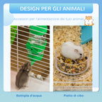 3-Tier Hamster Cage with Tunnel, House and Hamster Wheel, 59x36x47cm, Blue and White