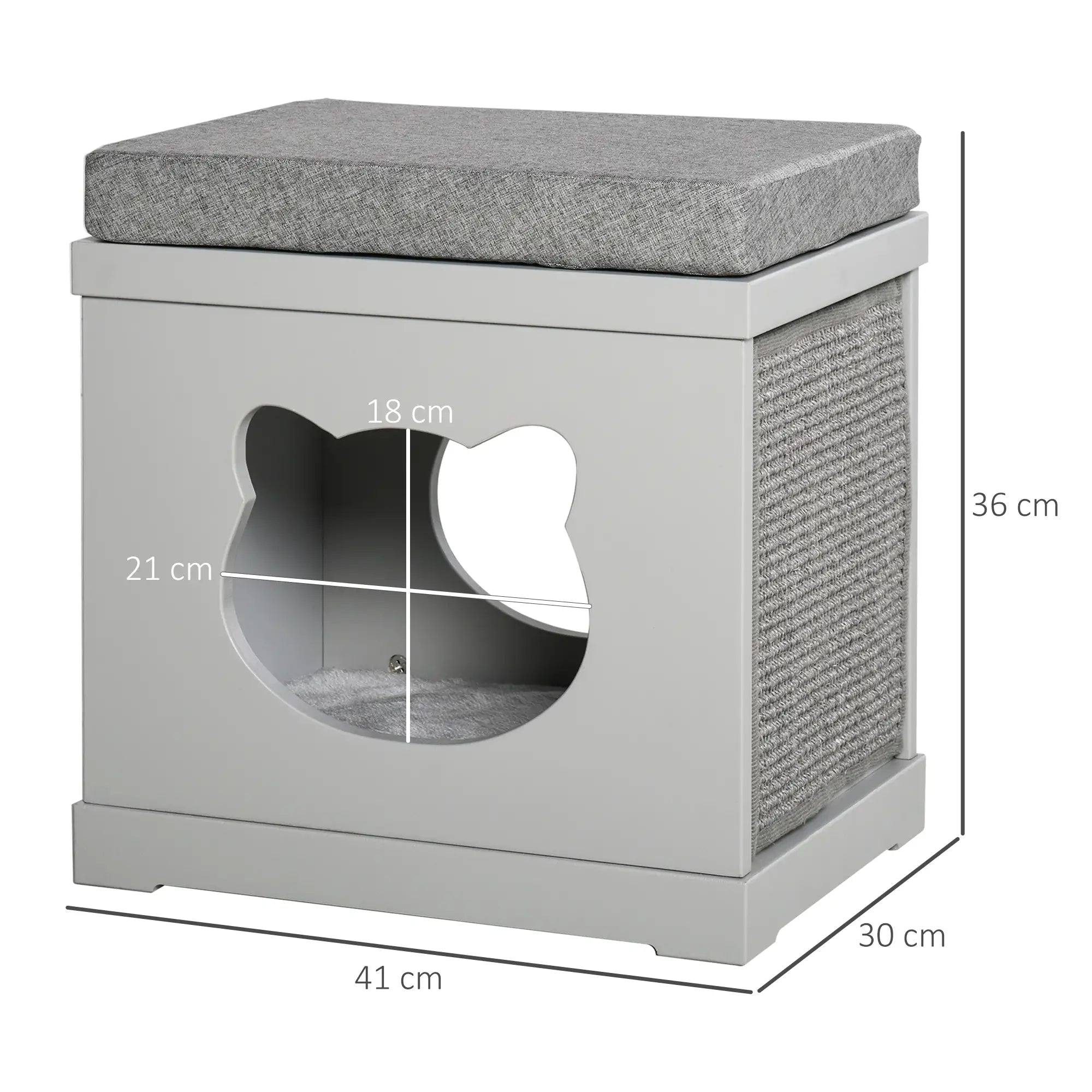 Wooden Cat House with 2 Pillows and Removable Scratching Posts, Grey, 41x30x36cm - Borge' Group Limited