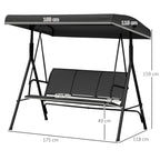 Outsunny 3-Seater Garden Swing with Canopy, Breathable Seat, and Steel Frame, Black