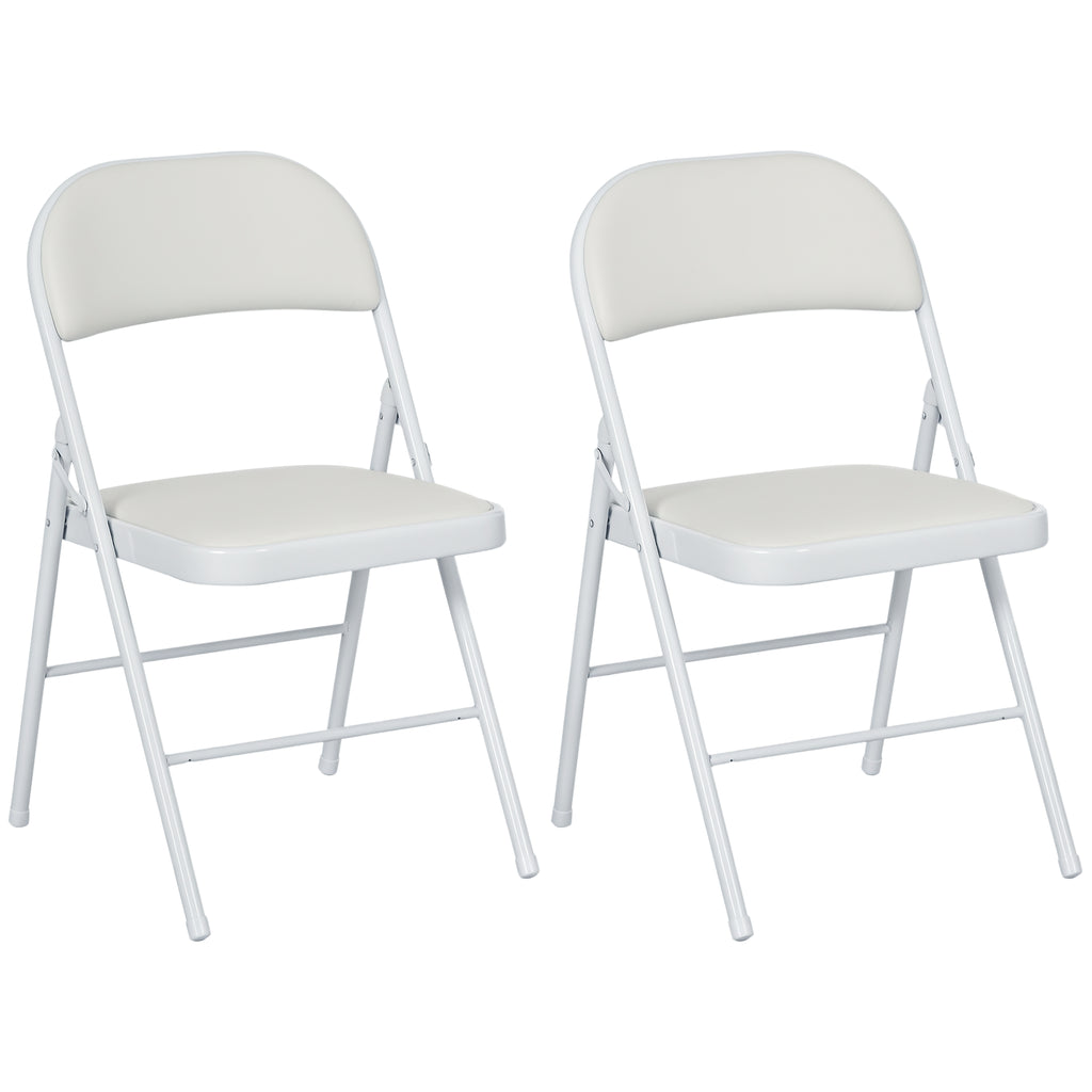 Set of 2 Folding Chairs Padded in PU Faux Leather and Metal, 45x46x78 cm, White