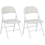 Set of 2 Folding Chairs Padded in PU Faux Leather and Metal, 45x46x78 cm, White