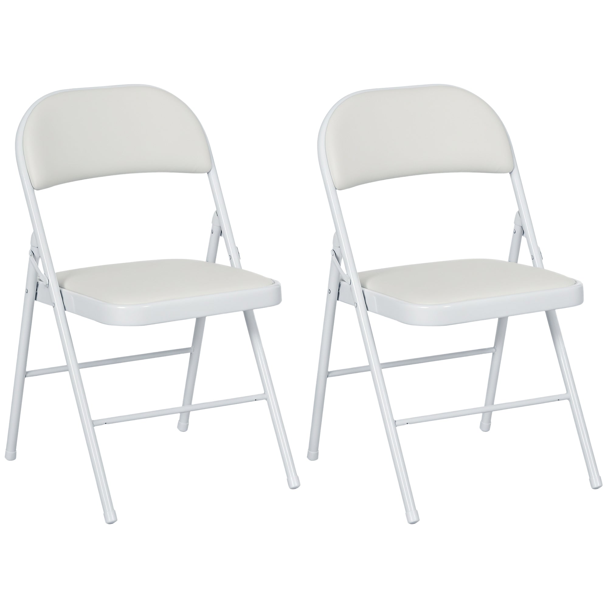 Set of 2 Folding Chairs Padded in PU Faux Leather and Metal, 45x46x78 cm, White