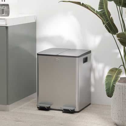 Section Dustbin with Silent Closure, Stainless Steel and PP, 45.8x36x51.6 cm