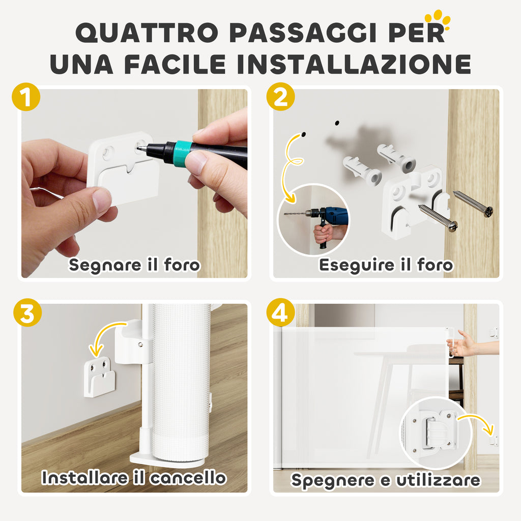 Gate for Small Dogs Extendable 0-140x86.5 cm and Retractable with Automatic Lock, White