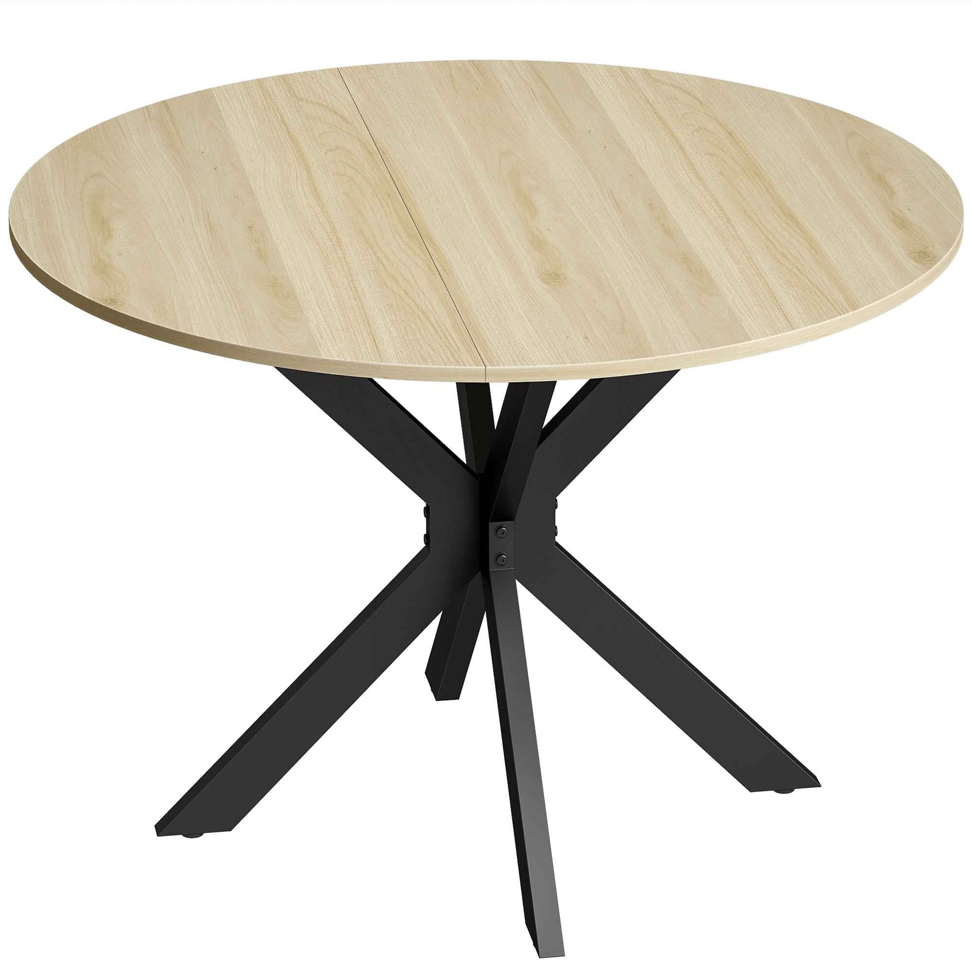 HOMCOM Round Folding Drop-Leaf Table for 2-6 People, in Wood and Steel, 110x110x76 cm, Wood Color