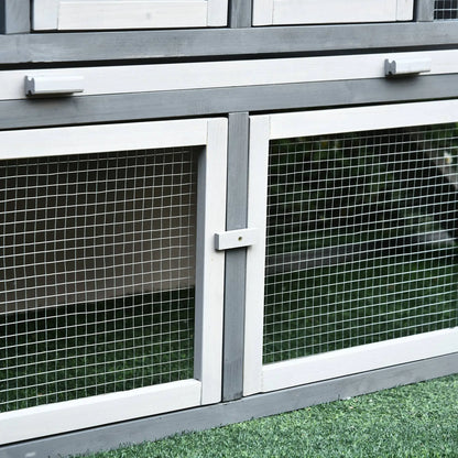 Outdoor Rabbit Hutch in Wood and Metal, Cage for 2-3 Rabbits or Rodents, Grey and White 225x70x100cm