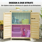 Outsunny Wooden Garden Cabinet with Steel Top, Shelves and Hooks, 71.5x39x95 cm
