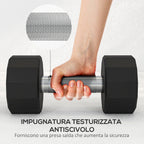 SPORTNOW Set of 2 12-sided Dumbbells weighing 12 kg in Metal and Rubber with Non-Slip Grip, 26x14x14 cm, Black