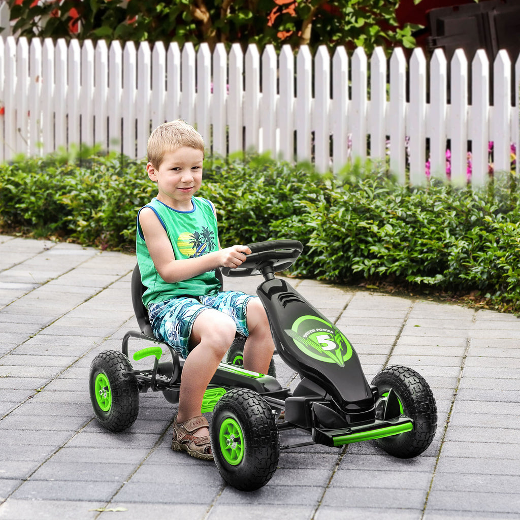Pedal Go Kart for Kids Ages 5-12 with Adjustable Seat, Metal and PP 121x58x61 cm, Green and Black
