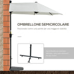 Semicircular Umbrella with Crank and Anti-UV Canopy, 200x190x240 cm, Cream