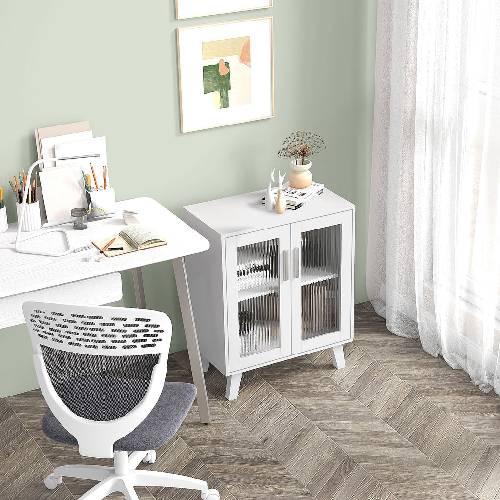 HOMCOM Modern Multipurpose Sideboard with 2 Transparent Doors and 2 Shelves, 61x35x75cm, White - Borgè