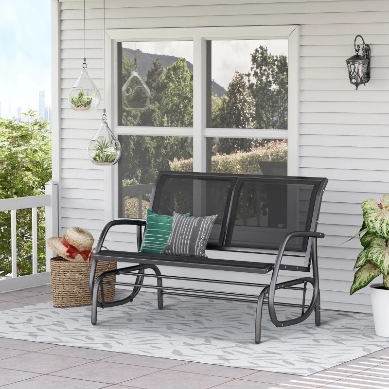 2-Seater Garden Swing Bench in Metal and Breathable Mesh Fabric, 120x70x85cm, Black - Borge' Group Limited
