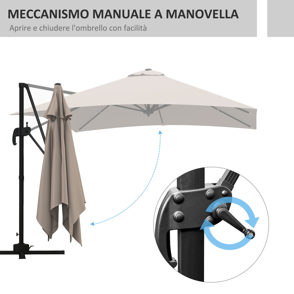 3x3 m Arm Umbrella with 8 Ribs, Pedal and Crank, in Aluminum and Polyester, Khaki color - Borgè