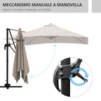 3x3 m Arm Umbrella with 8 Ribs, Pedal and Crank, in Aluminum and Polyester, Khaki color - Borgè