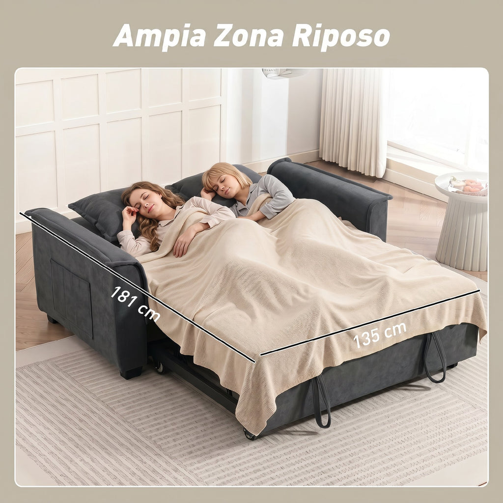 HOMCOM 3-in-1 2-Seater Sofa Bed with 3-Position Adjustable Backrest and 2 Cushions, Chenille, Dark Grey