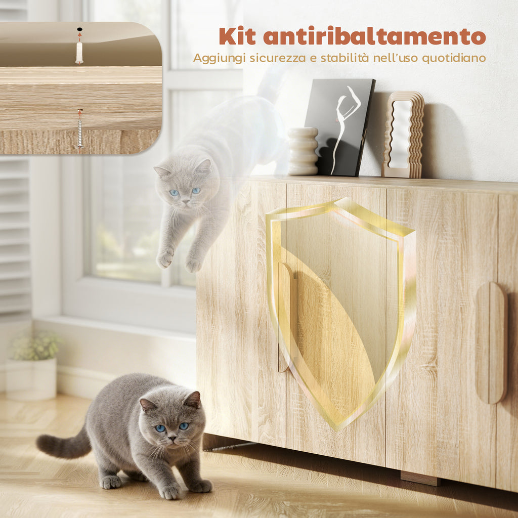 Sideboard with 2 Cabinets, Soft-Close Doors and Adjustable Shelves, 157x39x82 cm, Natural Wood