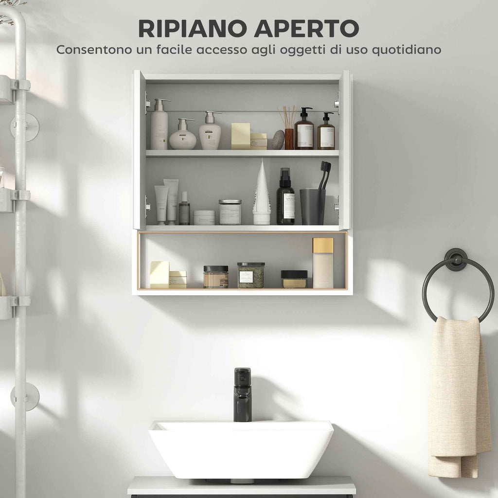 HOMCOM Wall-Mounted Bathroom Cabinet with Mirror, Adjustable Shelf and Open Shelf, 60x16x60 cm, White