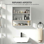 HOMCOM Wall-Mounted Bathroom Cabinet with Mirror, Adjustable Shelf and Open Shelf, 60x16x60 cm, White