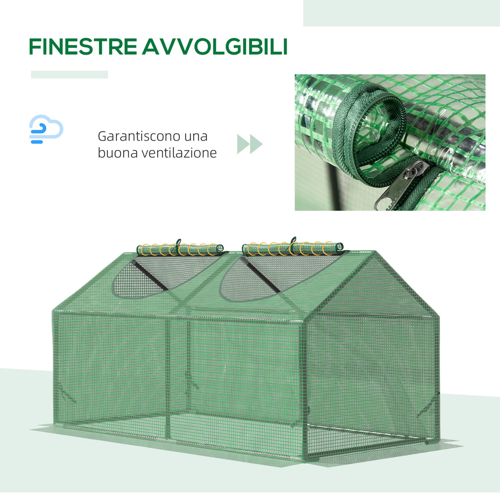 Garden Greenhouse with PE Cover, Stakes and Extended Edges, 120x60x60cm, Green
