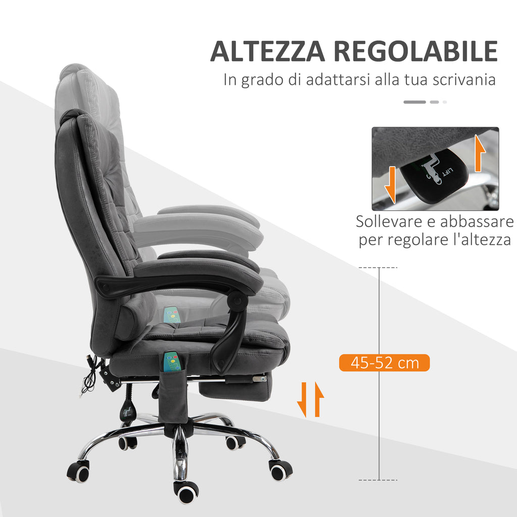 View of the massacle and reclining office armchair with adjustable heating and height, gray - Borgè