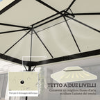 3x4m 2 Tier 600D Oxford Fabric Garden Gazebo Cover with Drainage Holes, Cream White