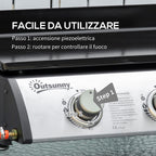 Outsunny Non-Stick Tabletop Gas Barbecue Plate with 3 3kW Burners, 62x46x21cm, Black - Borgè