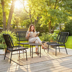 Outsunny 4-Piece Rattan Garden Furniture Set, Outdoor Sofa with Metal Coffee Table, Black