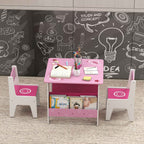 AIYAPLAY Children's Table and Chair Set for 3-8 Years Old, MDF Wooden Coffee Table with Shelf and Heart Design, Pink