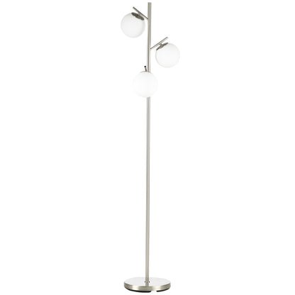 HOMCOM Modern Floor Lamp with 3 Light Points in Steel and Glass, Ø27x159 cm, Silver