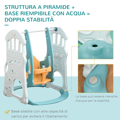 Children's Slide for 4 Years Max with Swing, Basket, Door and Rings, in HDPE and PP, 210x186x133 cm