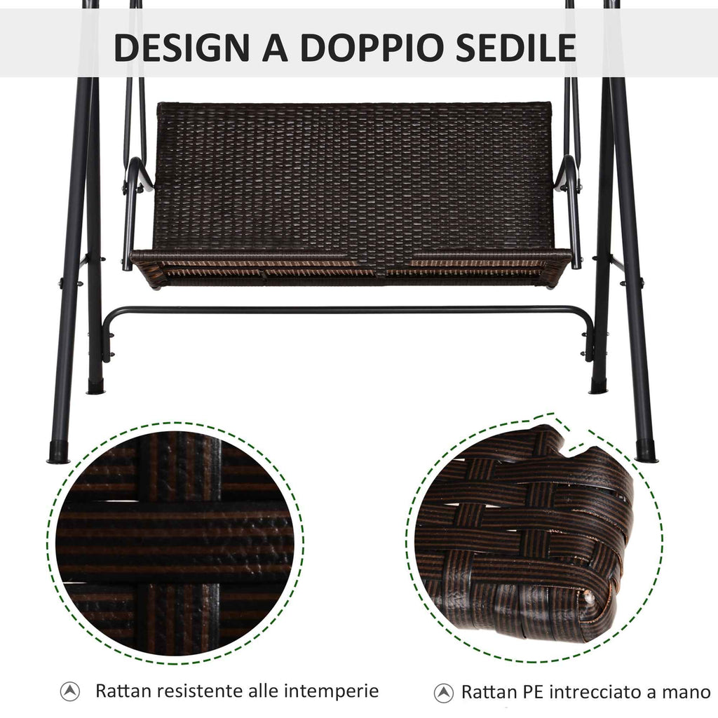 Outsunny 2-Seater Garden Swing with Adjustable Canopy, 140x110x151 cm, Brown and Grey