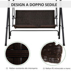 Outsunny 2-Seater Garden Swing with Adjustable Canopy, 140x110x151 cm, Brown and Grey