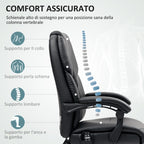 Heated Massage Office Chair with Reclining Backrest and Footrest in PU Leather, Black