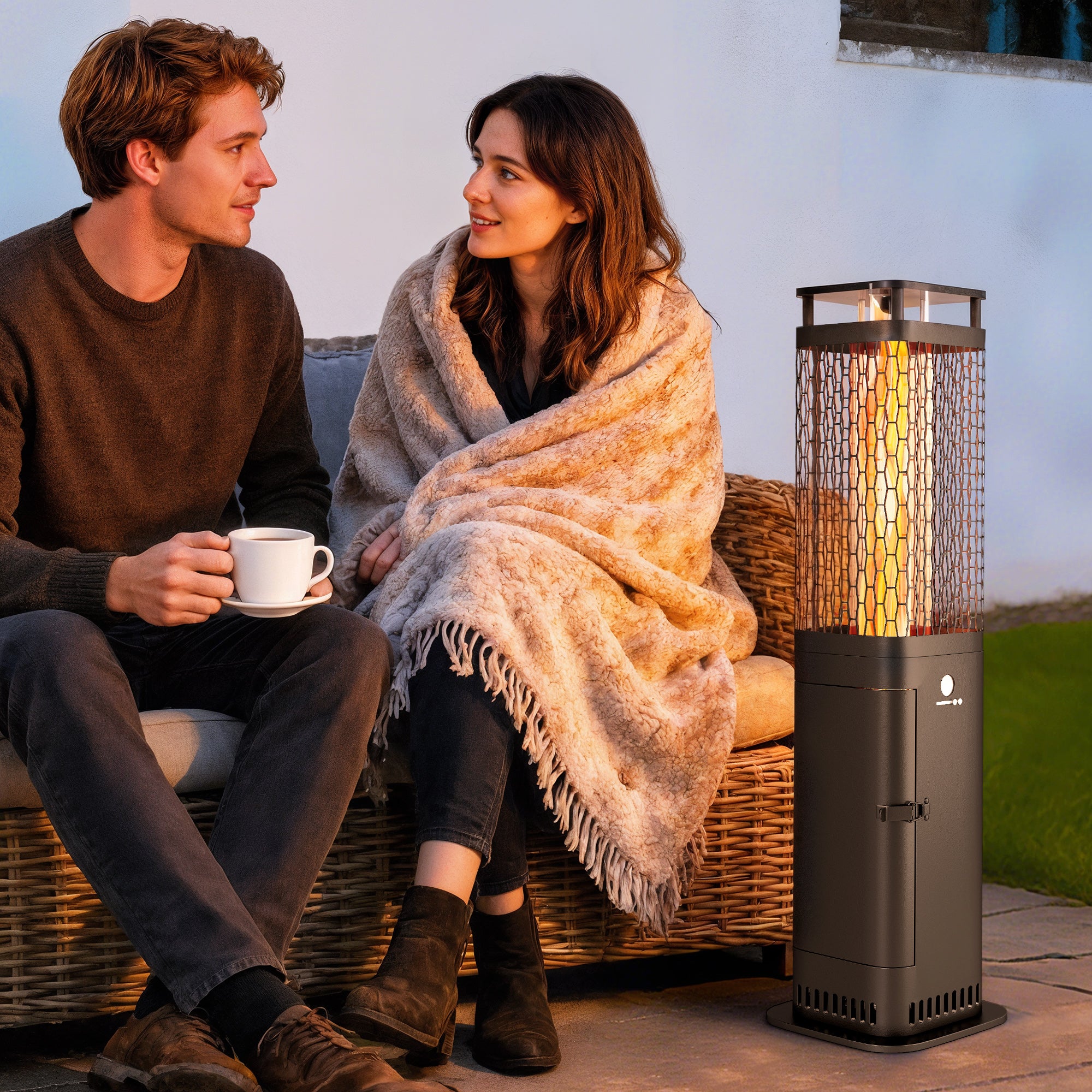 Outdoor Pellet Stove, 6.86 kW, Non-Slip Base, Glass Tube, and Metal Mesh, Black